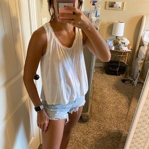 Cream loft tank with rainbow stitching